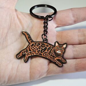 Black Metal Brown Enamel Cat Keychain Keyring Key Fob
